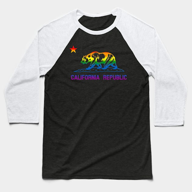 California Republic LGBTQ Gay Pride State Flag Baseball T-Shirt by TeeCreations